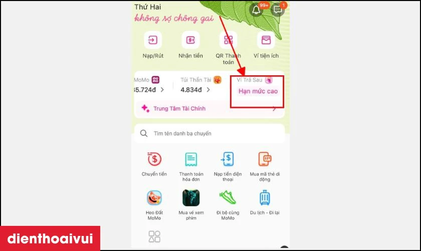 Nhập vào app MoMo có sẵn chọn mục Ví trả sau