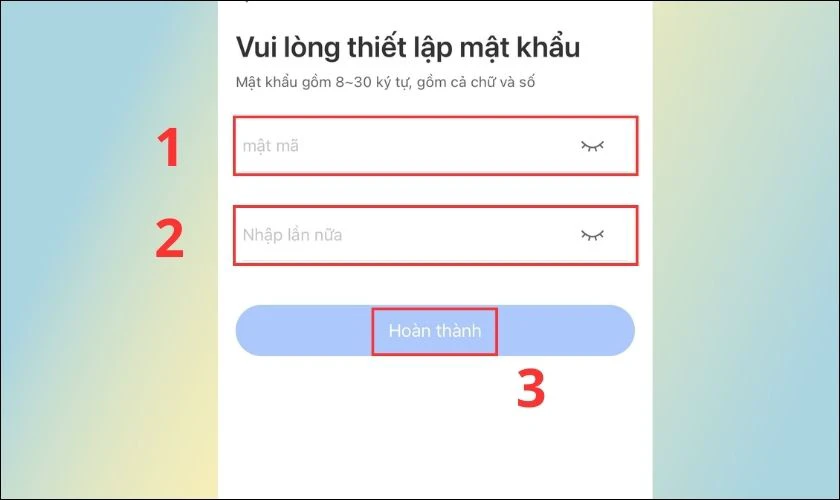 Nhập mật m&atilde; cho ứng dụng. Bạn nhấn v&agrave;o Ho&agrave;n th&agrave;nh khi nhập xong