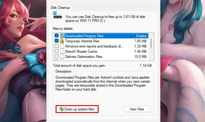 Nhấn chuột v&agrave;o lệnh Clean up system files