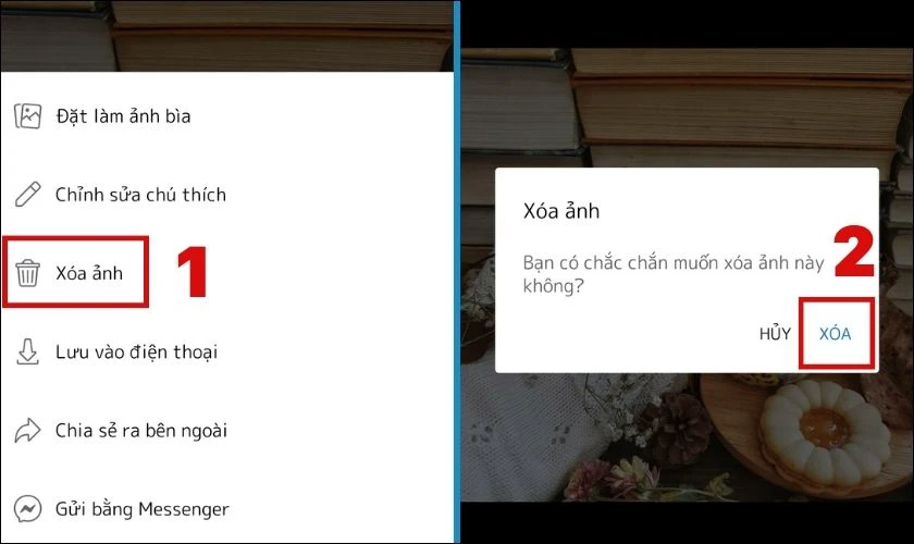Nhấn v&agrave;o X&oacute;a ảnh v&agrave; chọn X&oacute;a để x&aacute;c nhận thao t&aacute;c
