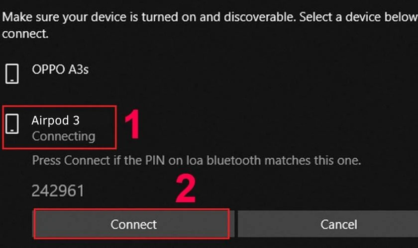 Nhấn v&agrave;o n&uacute;t Connect