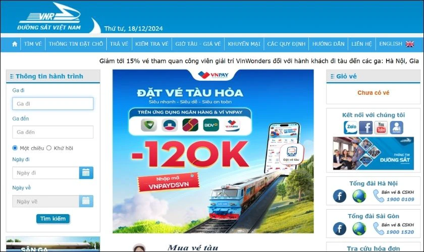 Mua vé tàu Tết 2025 an toàn tại website Tổng Công ty Đường sắt Việt Nam