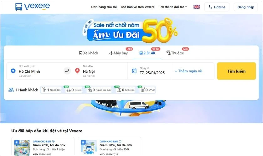 Mua vé Tàu Tết tiện lợi giá tốt trên vexere.com