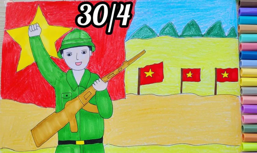 Chú bộ đội vui vẻ trong chiến thắng