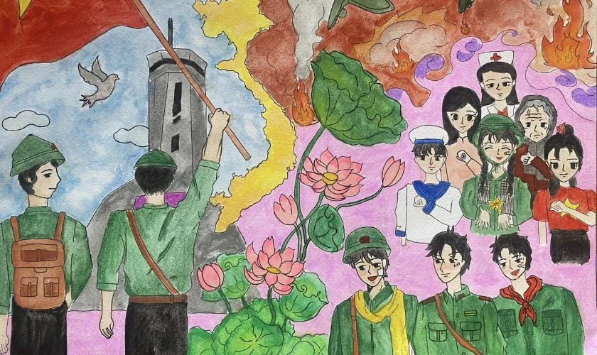 Tranh vẽ về đất nước, dân và quân