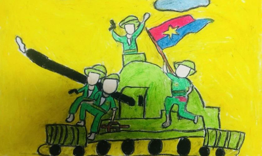 Ăn mừng chiến thắng trên xe tăng