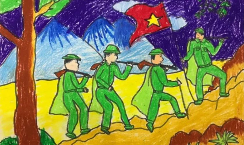 Tranh chú bộ đội hành quân