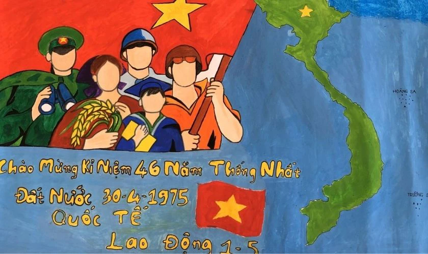 Mẫu tranh 30/4 đơn giản chủ đề chú bộ đội