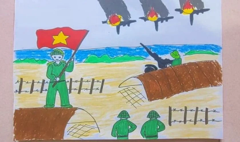 Tranh vẽ chiến thắng Điện Bi&ecirc;n Phủ tr&ecirc;n kh&ocirc;ng
