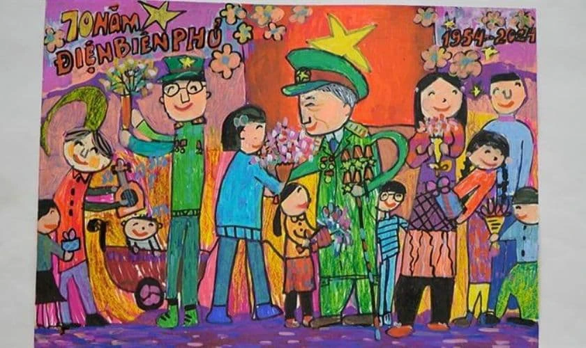 Mẫu vẽ tranh 70 năm chiến thắng Điện Bi&ecirc;n Phủ ấn tượng