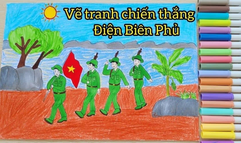 Vẽ tranh chiến thắng Điện Bi&ecirc;n Phủ m&agrave;u sắc