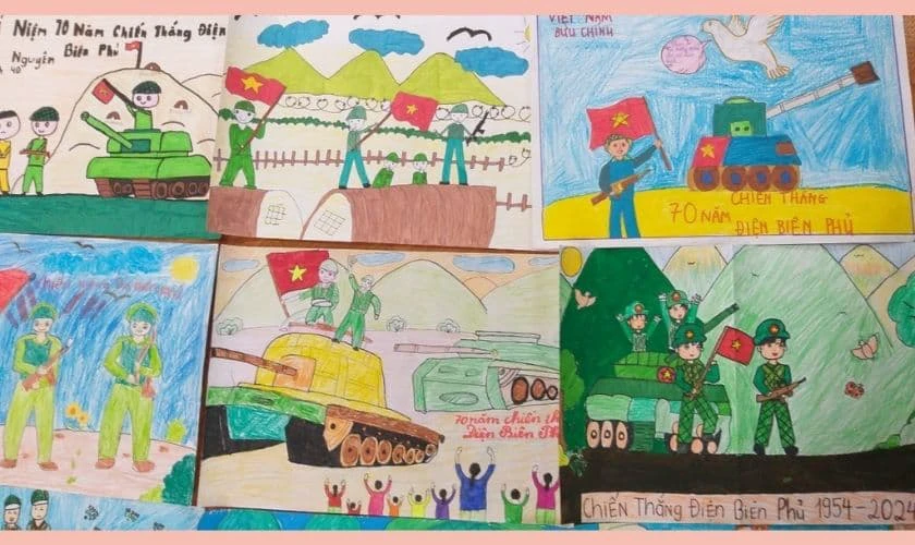 Vẽ tranh chiến thắng Điện Bi&ecirc;n Phủ tr&ecirc;n giấy a3 lớp 5