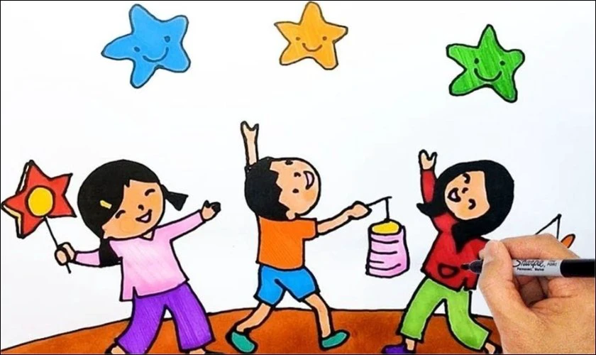 Mẫu vẽ tranh trung thu lớp 3 dễ thương