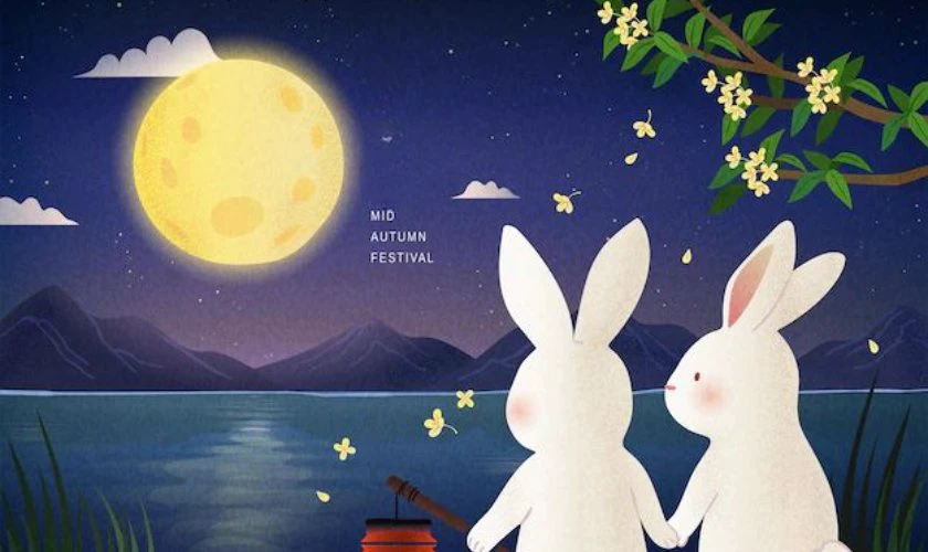 Ảnh 2 chú thỏ ngắm trăng lãng mạn
