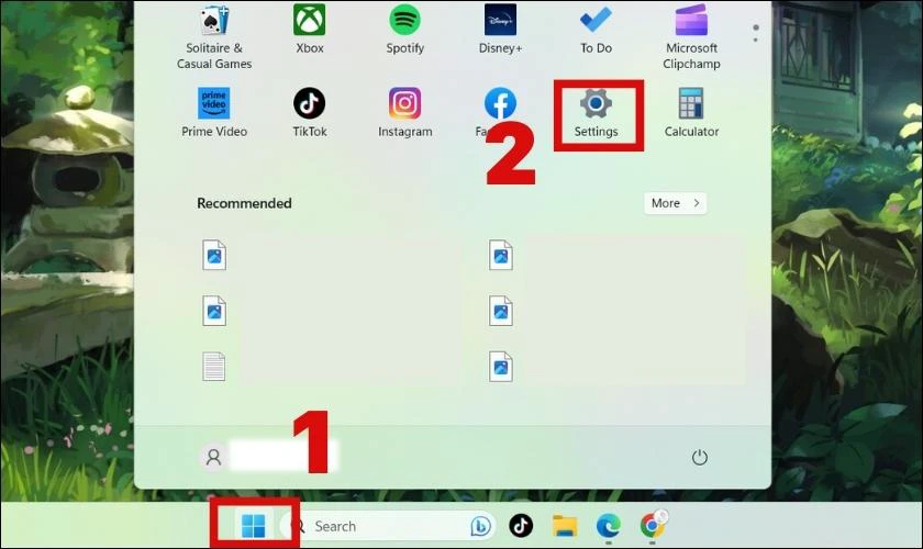 Vào Start chọn Settings