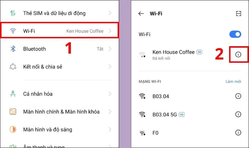 Nhấn v&agrave;o biểu tượng chữ i tại t&ecirc;n WiFi