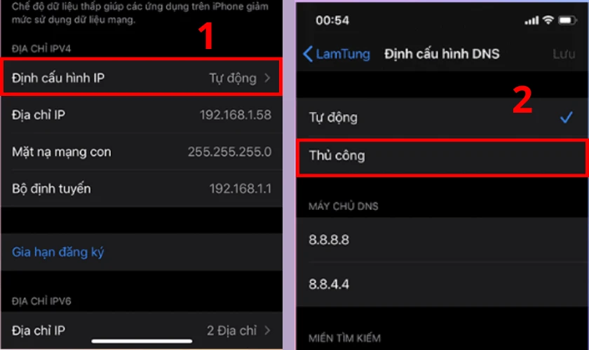 Chọn Định cấu h&igrave;nh IP rồi chọn Thủ c&ocirc;ng