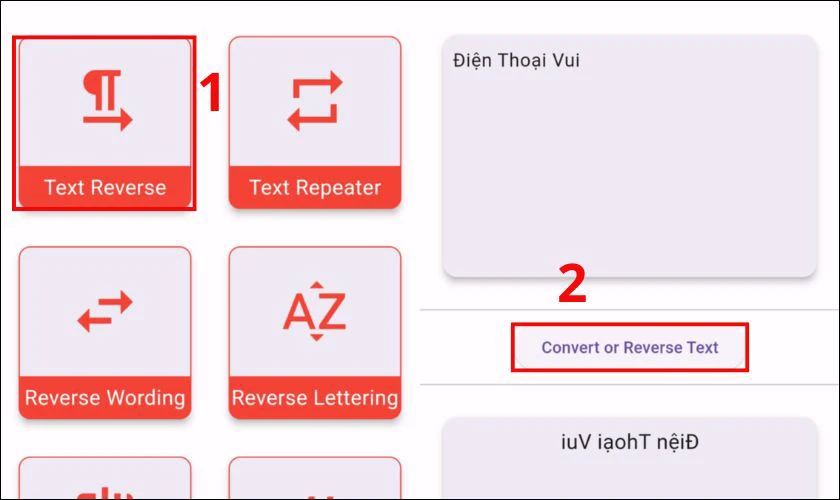 Chữ đảo ngược với ứng dụng Text Reverse