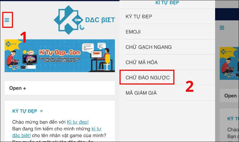 Chữ đảo ngược tr&ecirc;n điện thoại với kitudep.com