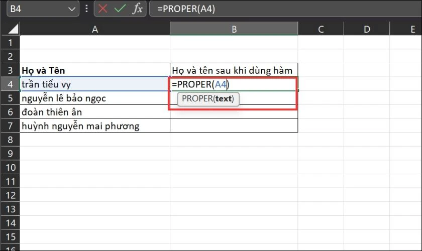 C&aacute;ch d&ugrave;ng h&agrave;m PROPER để viết chữ hoa
