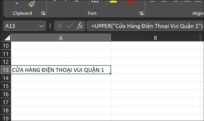 &Aacute;p dụng h&agrave;m UPPER trong Excel để viết hoa