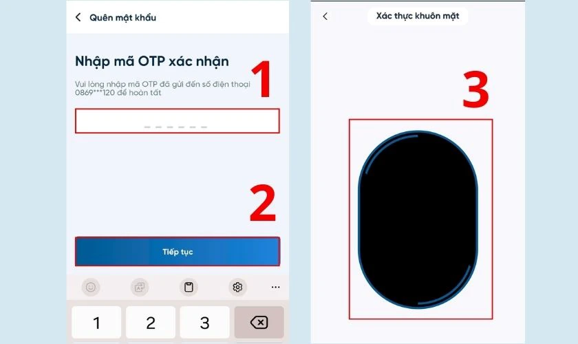 Nhập m&atilde; OTP v&agrave; nhấn Tiếp tục để x&aacute;c thực