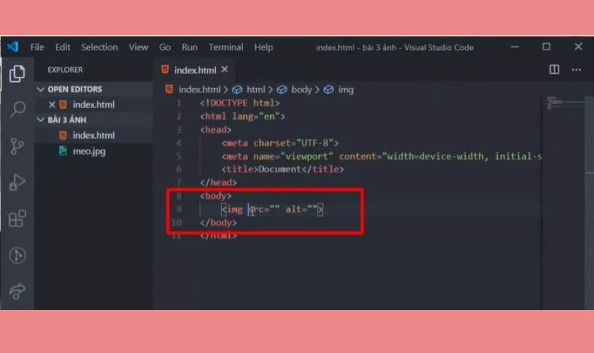 C&aacute;ch ch&egrave;n h&igrave;nh v&agrave;o Visual Studio Code