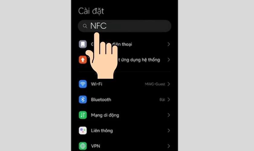 Tìm nhanh tính năng NFC bằng thanh tìm kiếm