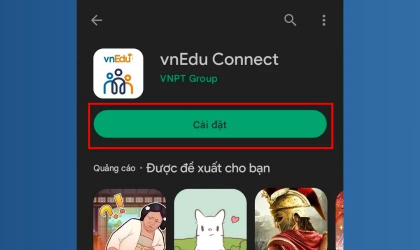 Chọn cài đặt