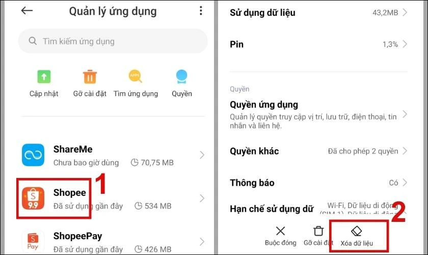 Chọn mục Xóa dữ liệu