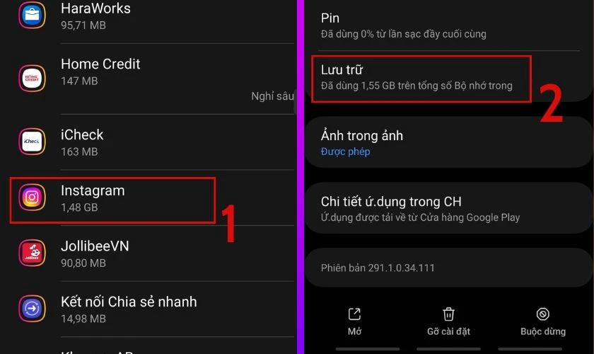 Chọn Instagram v&agrave; v&agrave;o mục Lưu trữ