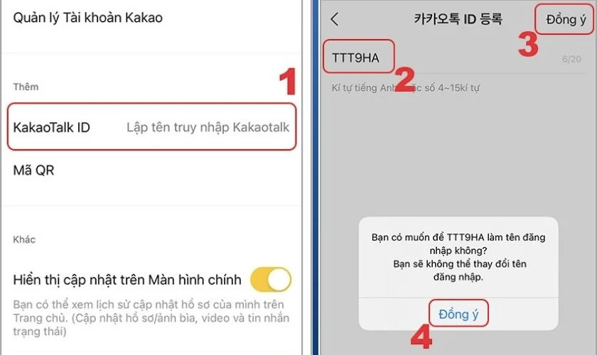 Để th&ecirc;m ID t&agrave;i khoản, bạn chọn v&agrave;o KakaoTalk ID