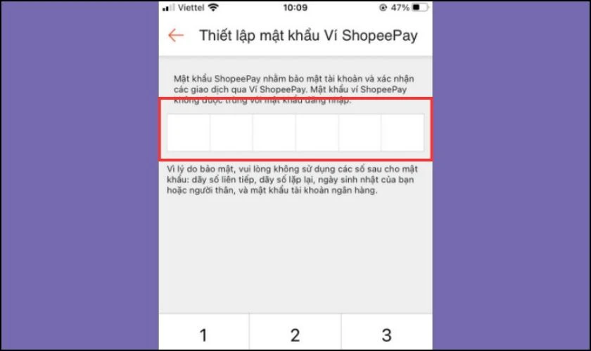 Bạn c&agrave;i đặt mật khẩu cho v&iacute; điện tử gồm 6 chữ số