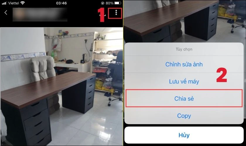 Nhấn chọn biểu tượng 3 chấm v&agrave; chọn mục Chia sẻ