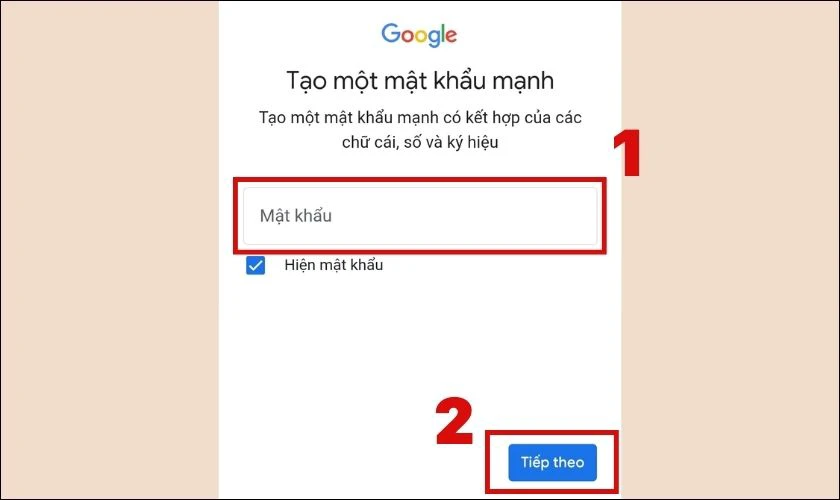 Điền mật khẩu v&agrave; chọn Tiếp theo