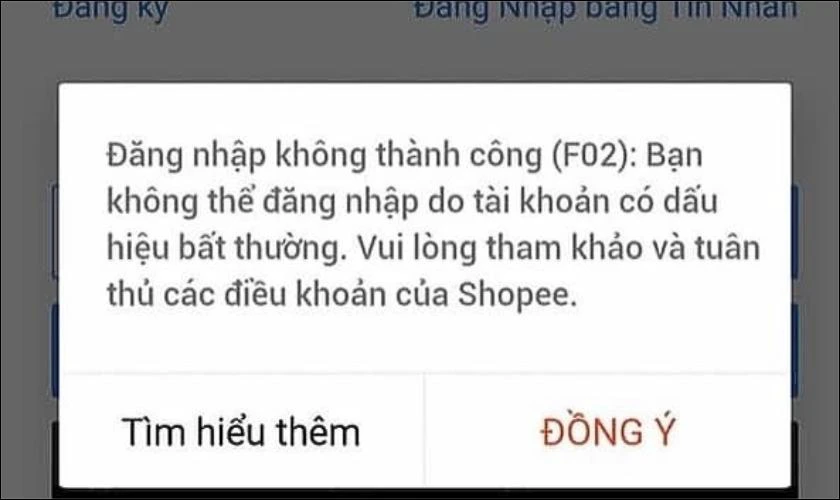 F02 là lỗi gì trên Shopee?