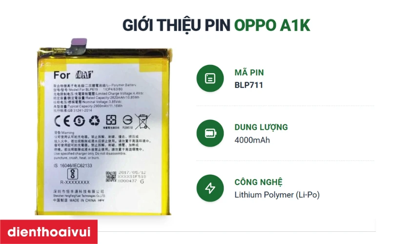 Giới thiệu pin Oppo A1K