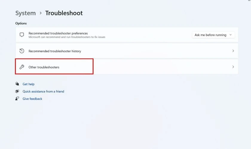Nhấp chọn Other troubleshooters