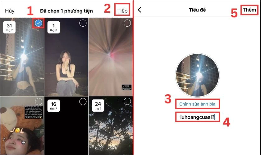 Bấm Tiếp, tạo ảnh b&igrave;a, đặt t&ecirc;n cho bộ sưu tập v&agrave; nhấn Th&ecirc;m