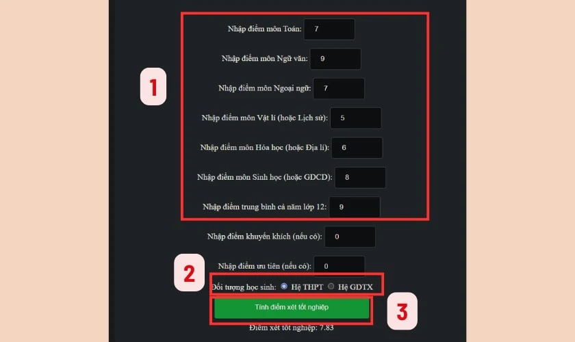Web t&iacute;nh điểm trung b&igrave;nh m&ocirc;n thi THPT quốc gia