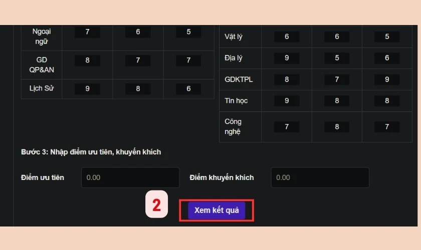 Bạn h&atilde;y k&eacute;o xuống v&agrave; nhấn Xem kết quả