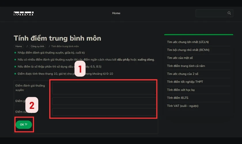Web t&iacute;nh điểm trung b&igrave;nh m&ocirc;n cả năm nhanh