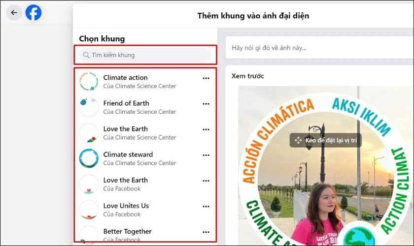 T&igrave;m kiếm mẫu khung y&ecirc;u th&iacute;ch tr&ecirc;n thanh T&igrave;m kiếm
