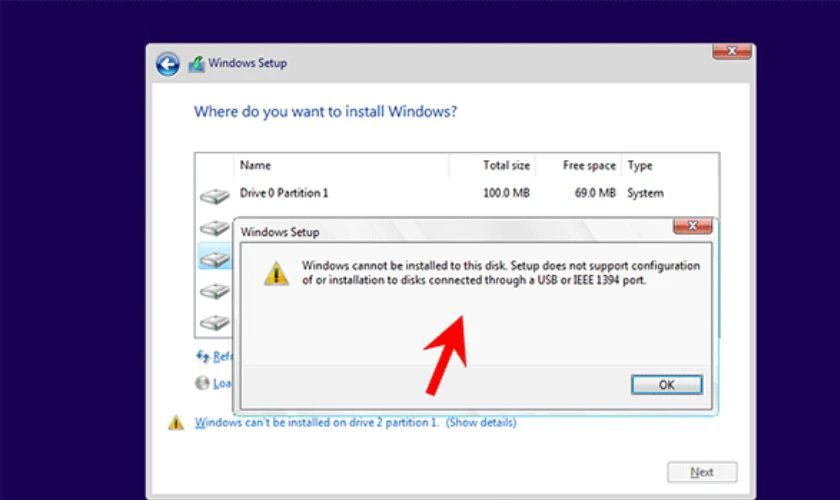 Lỗi Windows cannot be installed to this disk ảnh hưởng như thế nào?