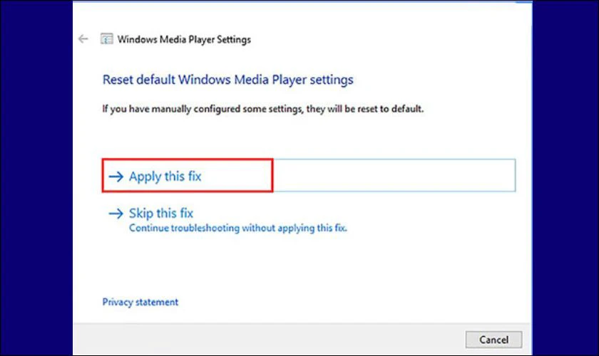 Nhấp chuột Apply this fix khi bất kỳ vấn đề được ph&aacute;t hiện tr&ecirc;n hộp thoại