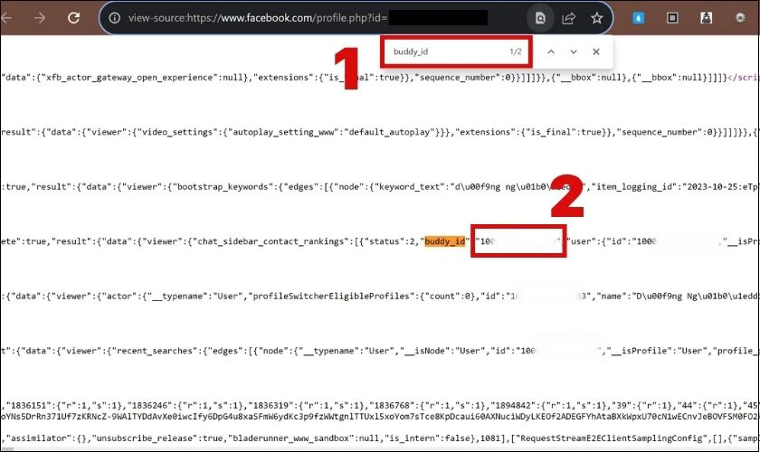 Nhấn tổ hợp ph&iacute;m Ctrl + F v&agrave; nhập v&agrave;o buddy_id