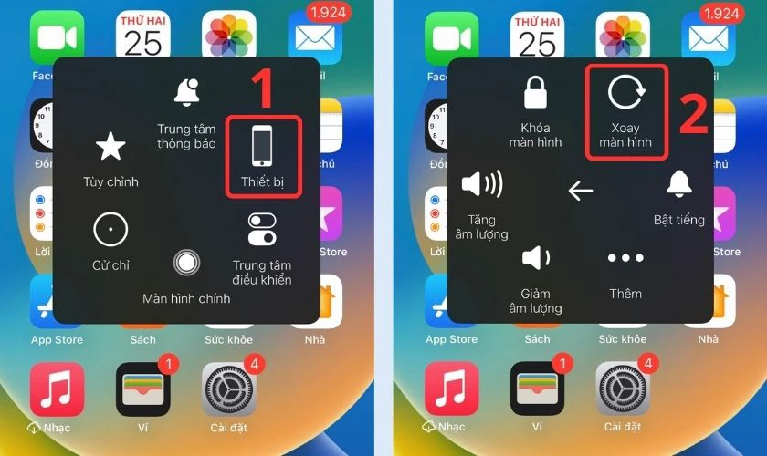 C&aacute;ch xoay ngang m&agrave;n h&igrave;nh điện thoại iPhone bằng n&uacute;t Home ảo