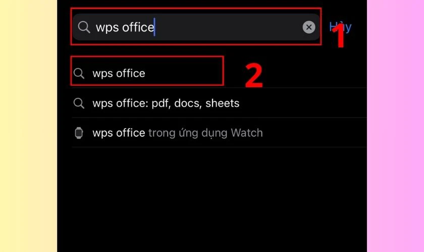 Nhấn v&agrave;o biểu tượng WPS Office trong kết quả t&igrave;m kiếm