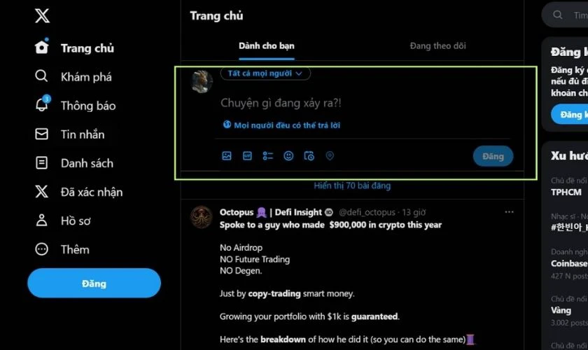 Chọn chức năng đăng bài để chia sẻ suy nghĩ, hình ảnh, video hoặc liên kết