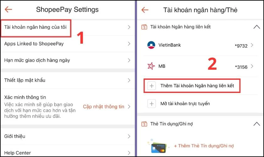 Chọn v&agrave;o mục T&agrave;i khoản ng&acirc;n h&agrave;ng của t&ocirc;i